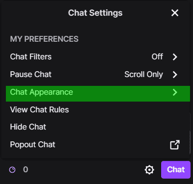 Chat appearence